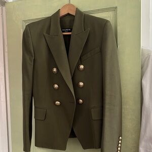 Balmain Khaki Double-Breasted Blazer with Gold Buttons